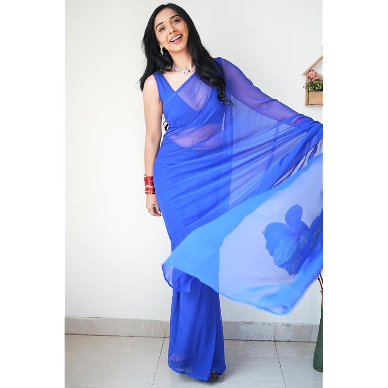 Stylescope Women' Plain Georgette Ready To Wear One Minute Saree With Unstitched Blouse Piece (Kalki Maroon Maroon Free