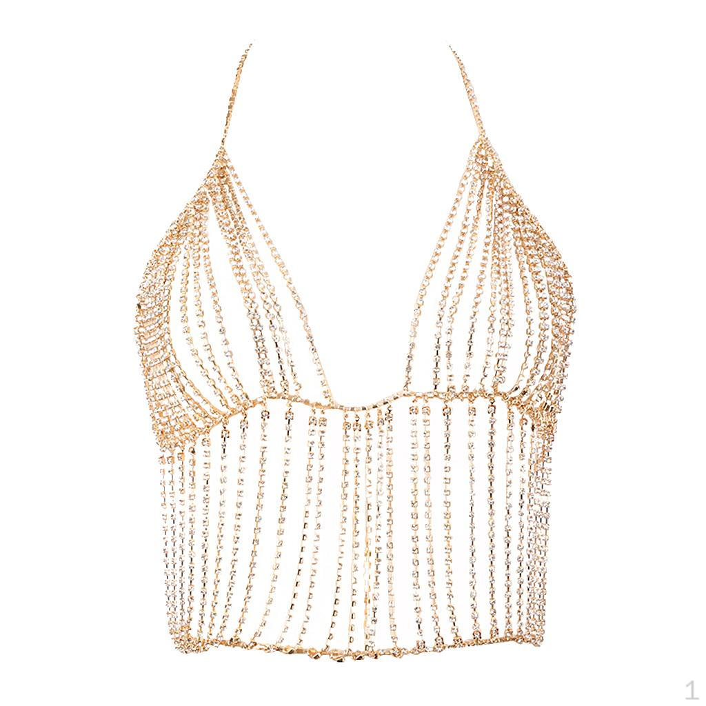 Harness Chest Jewelry Rhinestone Gold Shiny Tassel Bra Chains