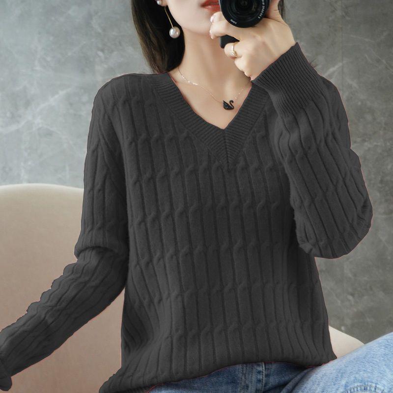 New Korean Style Women's V-Neck Sweater – Loose, Versatile, Plus Size Knitwear for Autumn and Winter