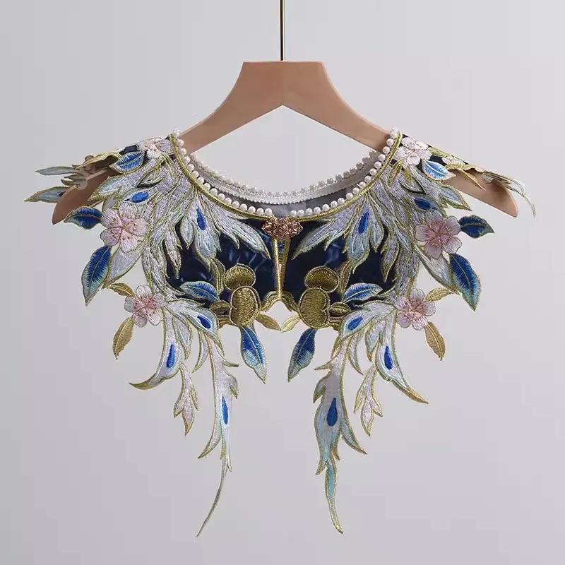 

Women s Spring Summer Vintage Embroidery Pashmina Female Shawl Cloak Pearl Collar