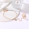Fashionable European & American Knuckle Ring with Diamond-Studded Leaf Design and Attached Bracelet for Women