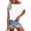 Sommer-T-Shirt für Damen, einfarbig, Tasche, trägerlos, Rundhalsausschnitt, kurze Ärmel