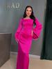 Slim Satin Rhinestone Dress: European & American Style, Long-Sleeved, Tie-Up, 2024 Autumn Women's Fashion.