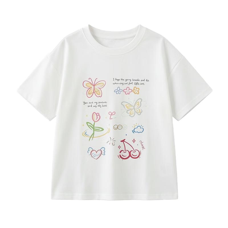 Fuluomi Girls Cartoon Print Short Sleeve T-Shirt 160