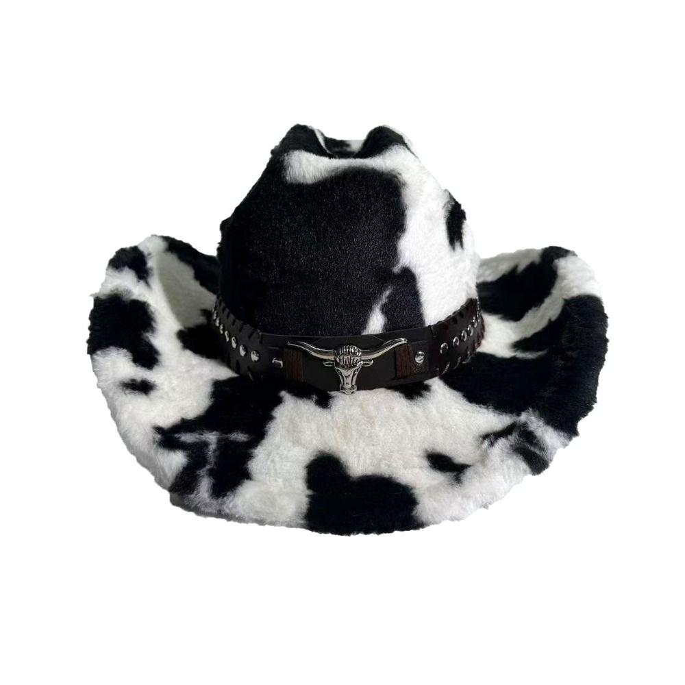 Polyester Plüsch Cowboyhut Breiter Rand Plüsch Cowboyhut Flauschiger Western Cowgirl Hut Streetwear Täglich