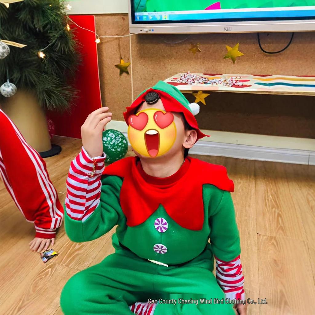 Świąteczny zielony kostium rodziny elfów na Boże Narodzenie i Halloween