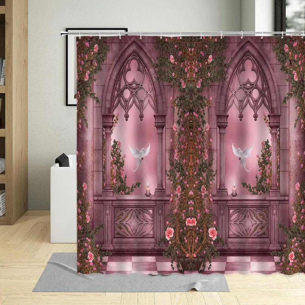 

Moroccan Garden Shower Curtain Surrounded By Flowers Vintage Wooden Door Pattern For Home Decor Bathroom Curtains With Hooks Set W60H190(CM)-1 Pcs