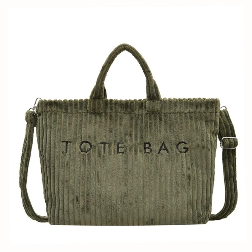 

Korean Style Slouchy Shoulder Bag Solid Color Letter Embroidery Handbag Corduroy Tote Bag Girls зелёный