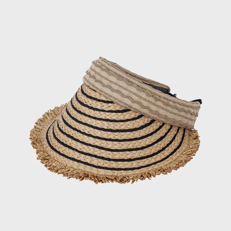 Foldable Sunscreen Hat Summer Seaside Travel Straw Hat Striped Large Brim Sunshade Hat
