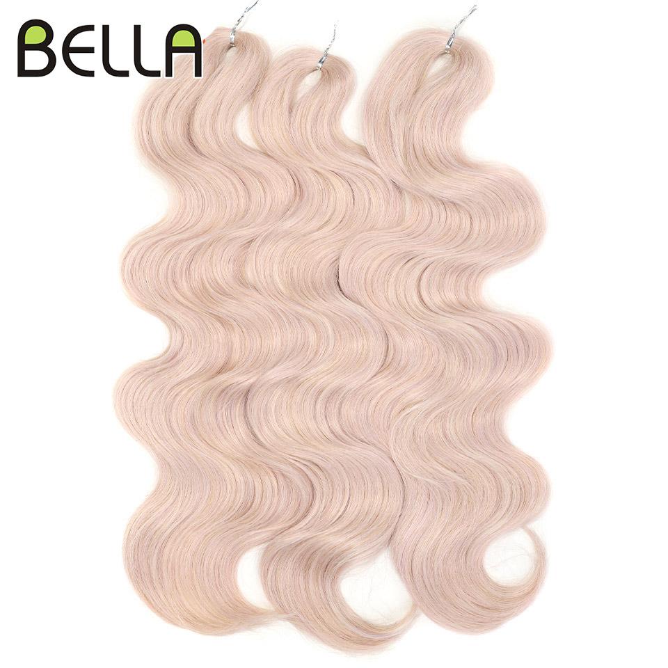 BELLA 24 Zoll Body Wave Häkelhaar 3 Stück Synthetisches Haar Zöpfe Kunsthaar Ombre Blond Braun Natürliche Flecht-Haarverlängerungen
