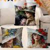 Woman And Flowers Art Oil Painting Personalized Picture Text Home Decorative Pillows Household Gifts 45x45cm