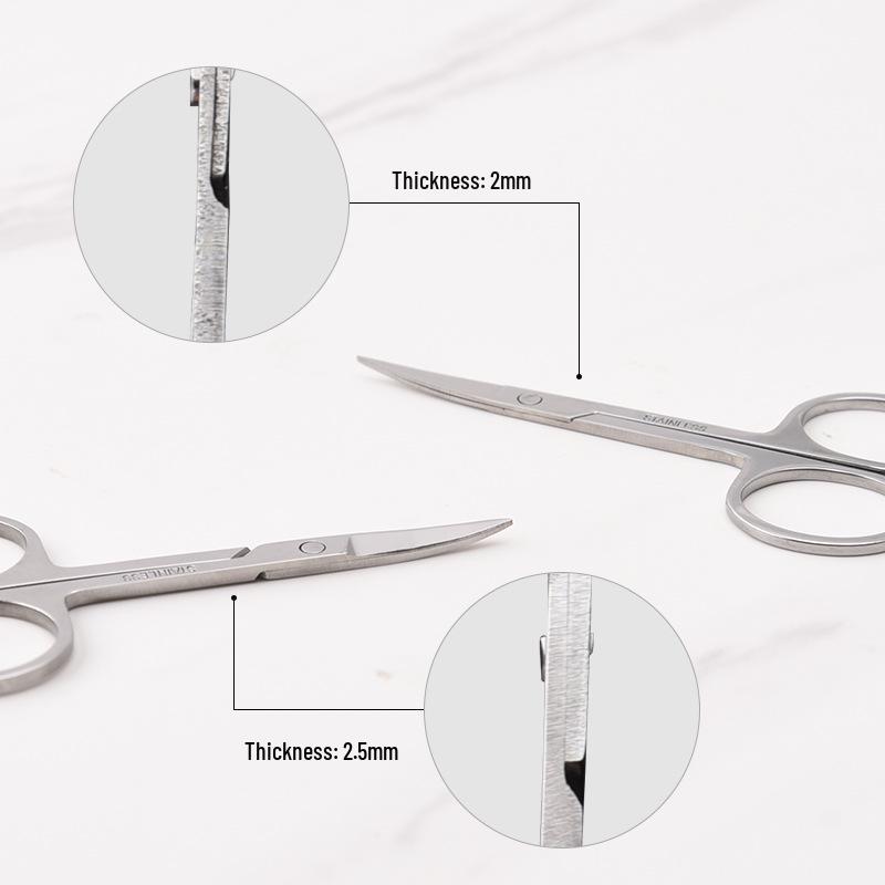 Stainless Steel Eyebrow Scissors Set - 2.5mm Thick, Mirror Finish, Round & Straight Tips