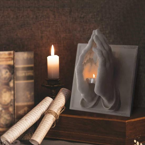 Yousheng Halloween Praying Hands Candle Holder 3D Wall Sconce Art Sculpture Resin Candlestick Home Table Centerpiece Decoration