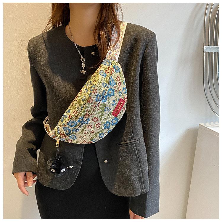 Retro bavlněná crossbody taška pro ženy Street Style ledvinka Hrudní ramenní taška