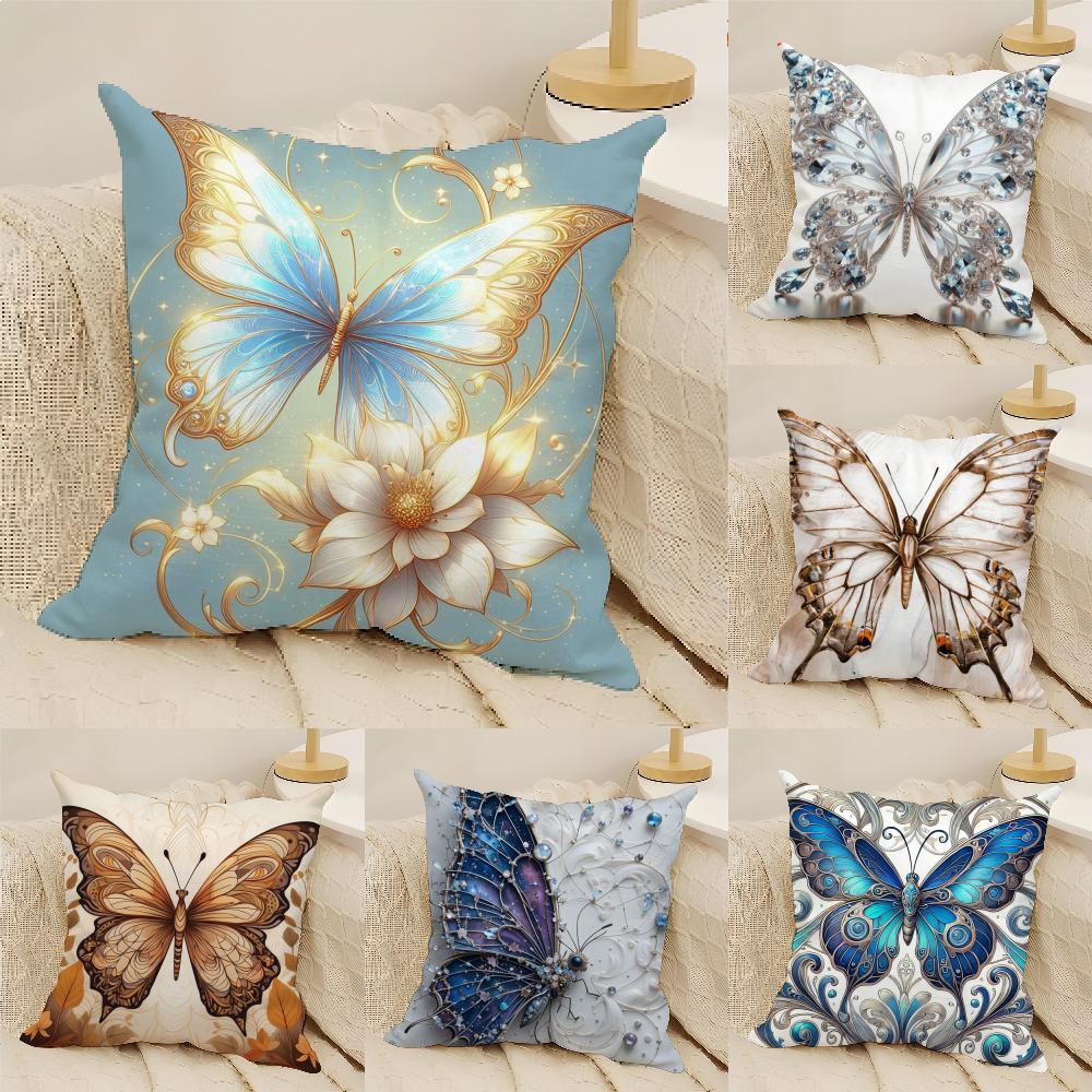 Colorful And Beautiful Butterfly Pillow Case Linen Pillow Case Sofa Home Decor Cushion Cover Cushion Cove