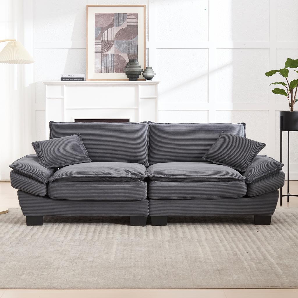 A modern, simple double sofa with a feather bed, for which one cushion is enough, is cozy, but spacious in living room/bedroom/office, Dark Grey