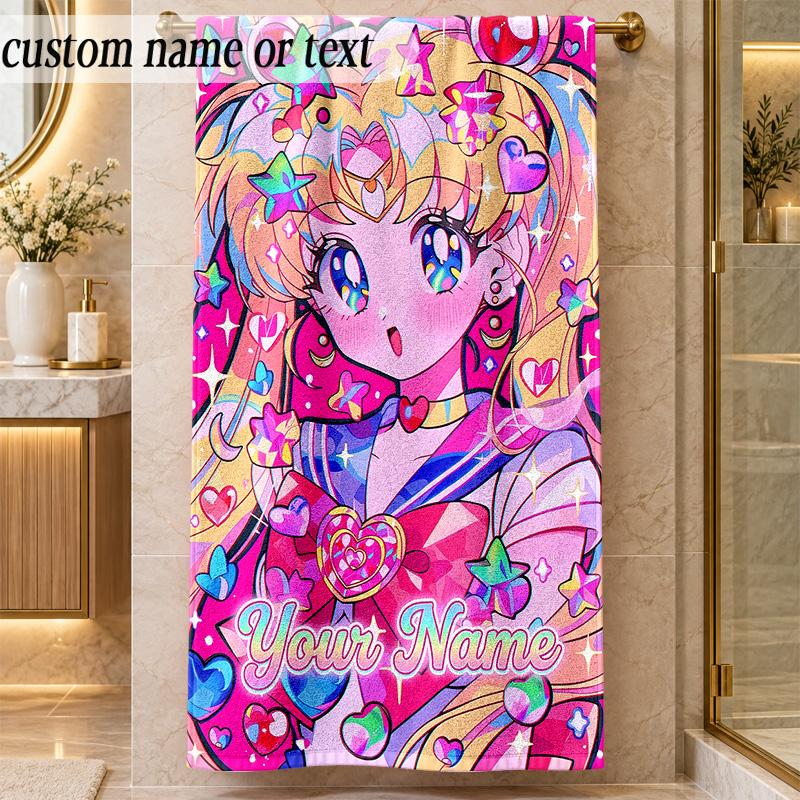 Beach TowelSailor Moon Custom Name Text Personalized Soft Towel for Beach Pool Indoor Home Decor Gift