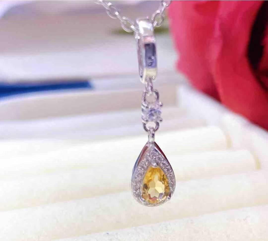 Natural Yellow Citrine Pendant Necklace S925 Sterling Silver Women s Fashionable Clavicle Chain Jewelry 925 Silver