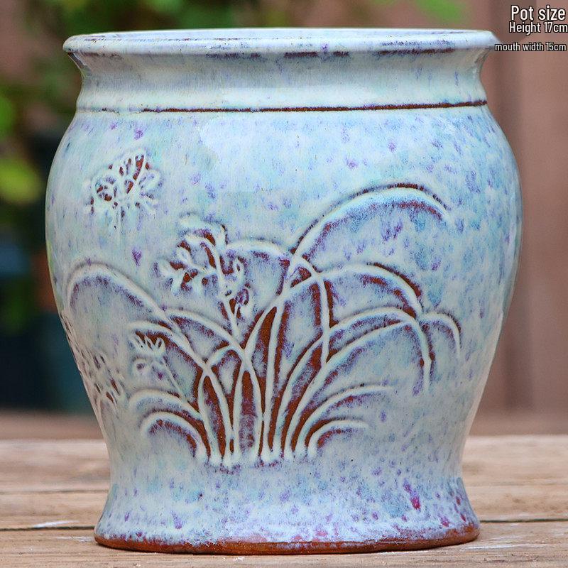 Handmade Coarse Ceramic Succulent Planter, Orchid Breathable Zisha Pot, Old Tree Design, Tall Rose Pot.