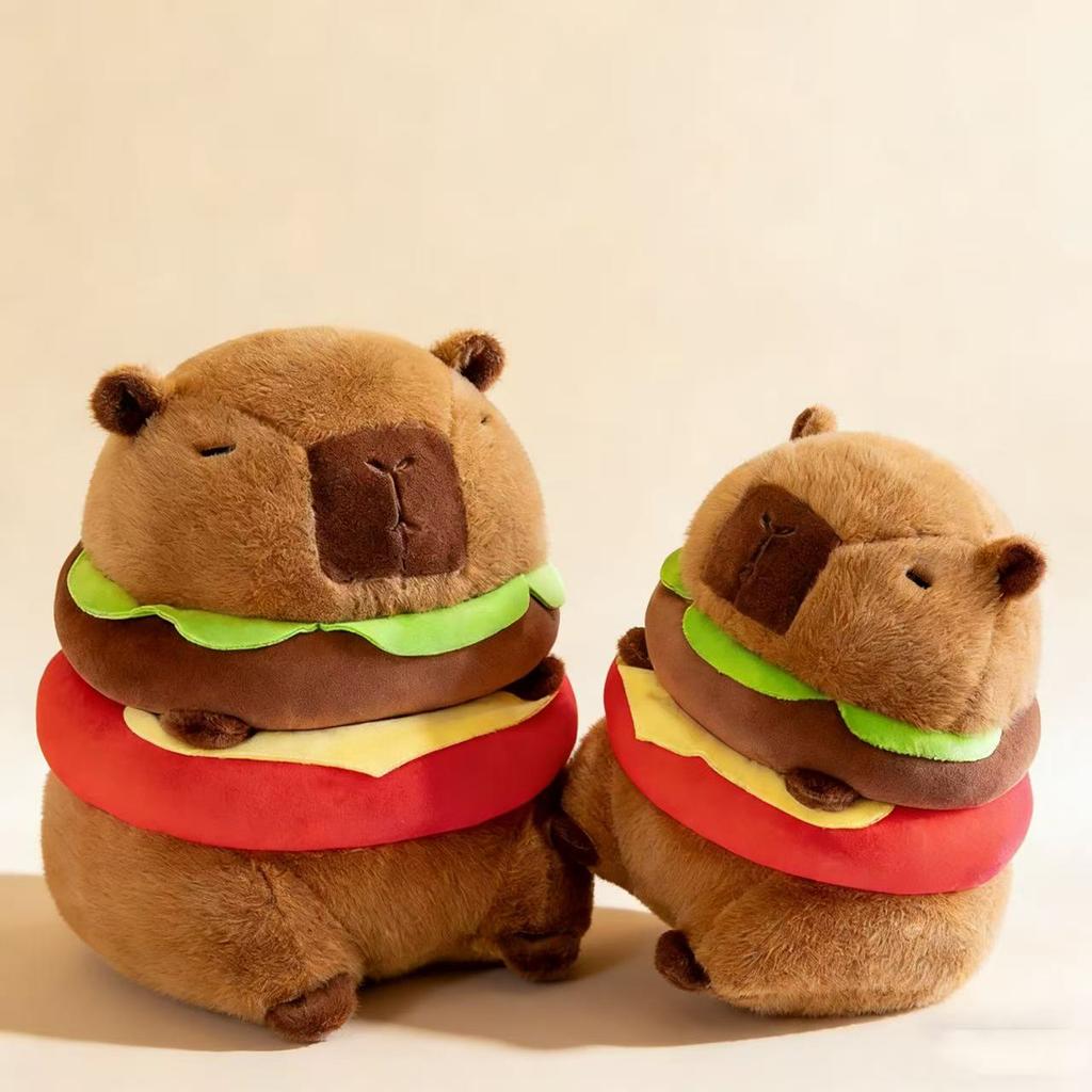 Cute Hamburger Capybara Plush Stuffed Toy Simulation Animal Doll Soft Children's Toy Birthday Gift Kawaii Room Decoration