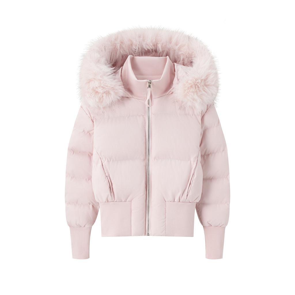 Double zipper design short cotton-padded clothes women's large fur collar hooded cotton clothes, waist version windproof and warm winter women