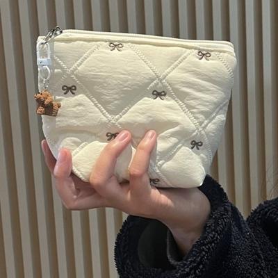 Sac à Maquillage avec Fermeture Éclair Mignon Sac de Rangement pour Bijoux avec Nœud Sac à Cosmétiques Créatif Usage Quotidien