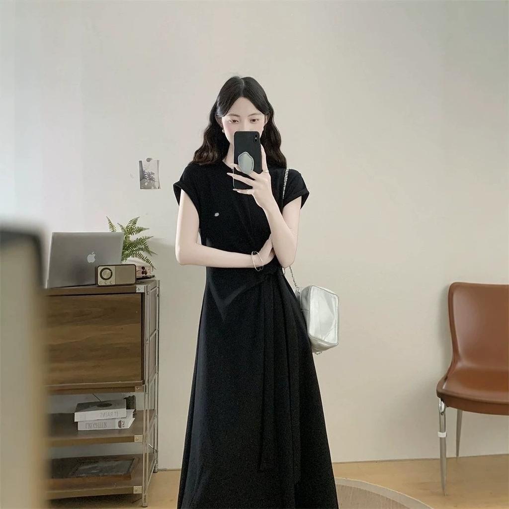 Large Size Fat Mm Design Sense Lace-up Waist Dress Women's Summer Fashion Foreign Style Thin Casual T-shirt Skirt