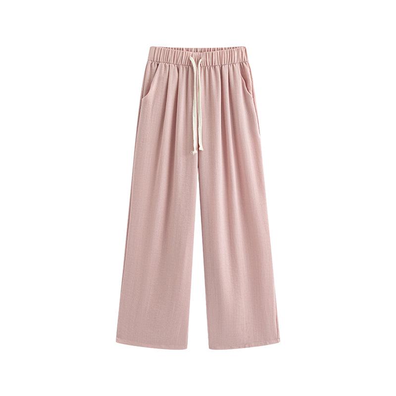 

Женские летние хлопково-льняные брюки широкого кроя 2025 - Свободные, прямые, повседневные, драпирующиеся S (80-100 jin)