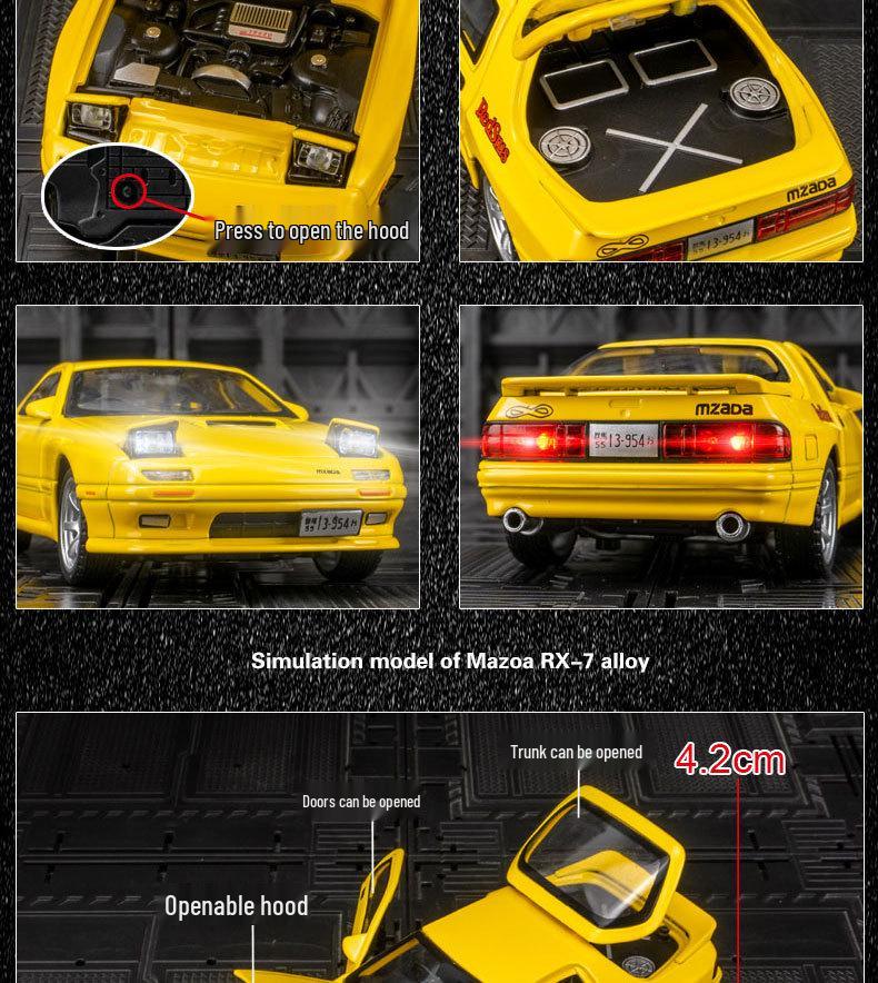 Zhongyuanxing RX-7 Alloy Coupe Car Model with Pull Back, Sound, and Light Features