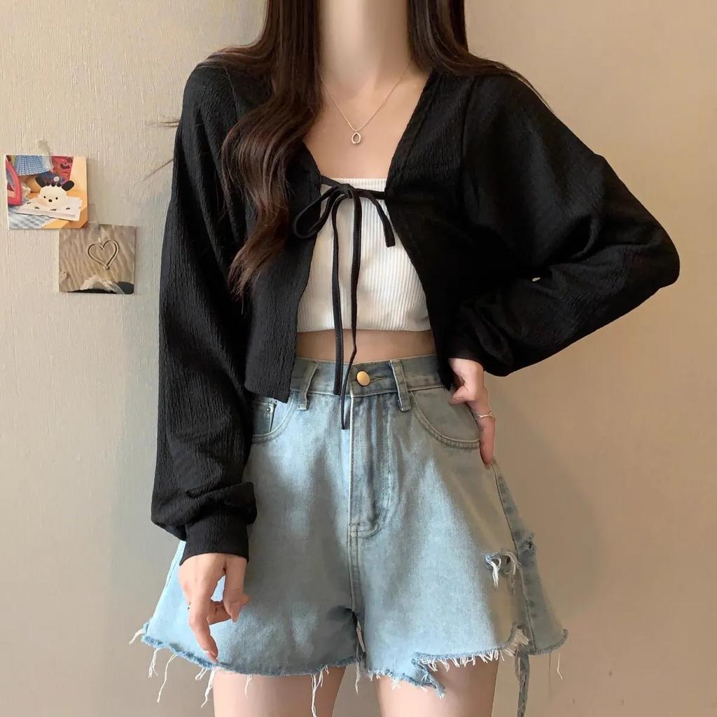 Copricostume Estivo Donna Leggero a Maniche Lunghe Cardigan Corto Casual Top Protezione Solare