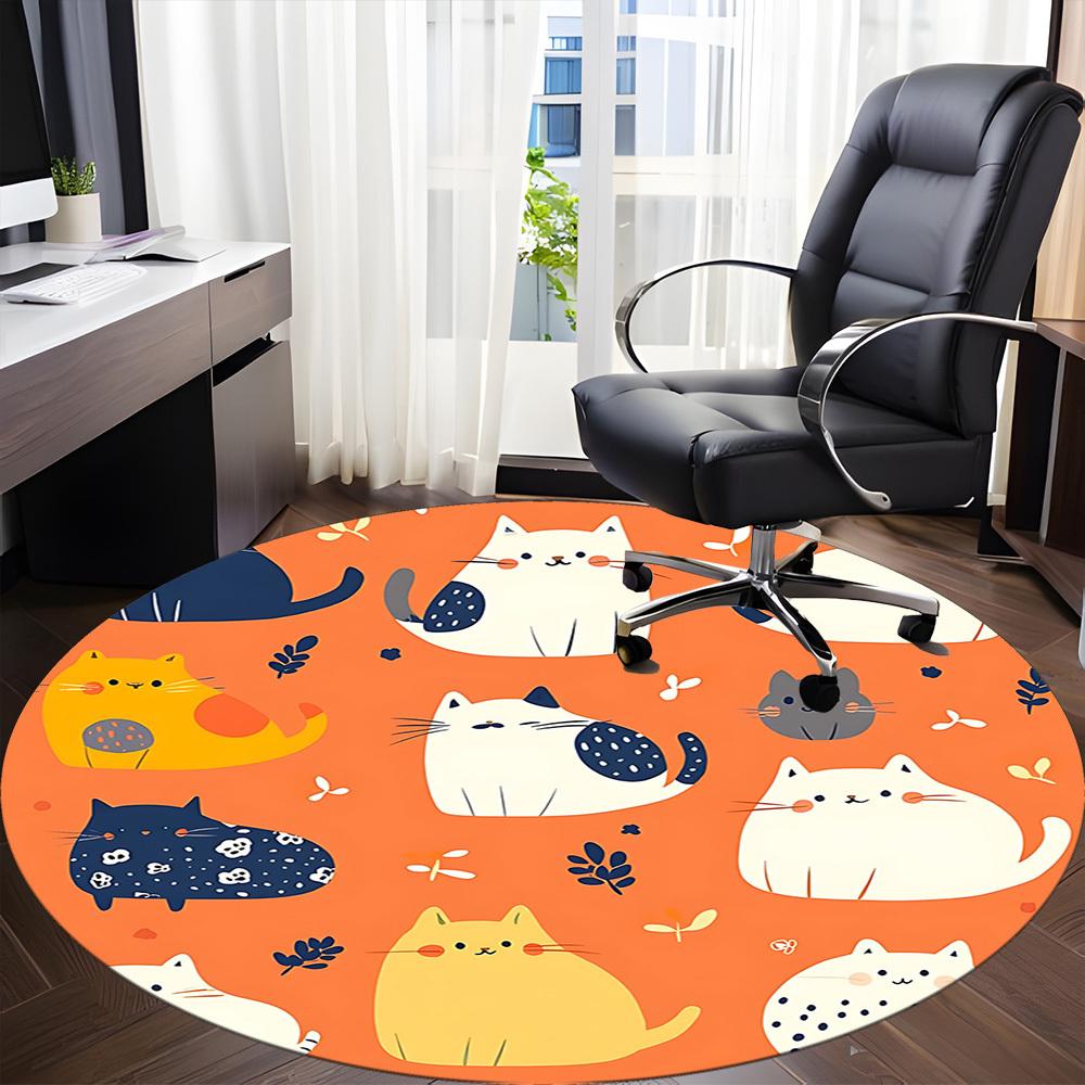 1 Stück Katzenmuster Büro Runder Teppich, Unter Bürostühlen Schlafzimmer Wohnzimmer Heimdekoration, Zimmer Deko