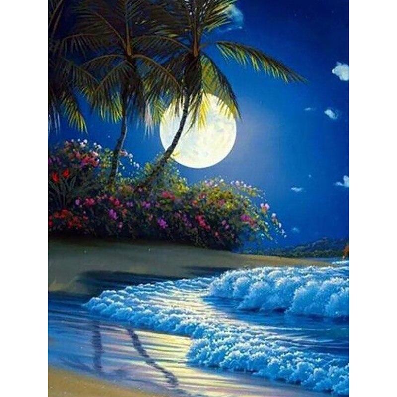 5D DIY Flower Diamond Painting Scenery Sea Sunset Diamond Embroidery Full Round Drill Rhinestone Mosaic Home Decor Gift