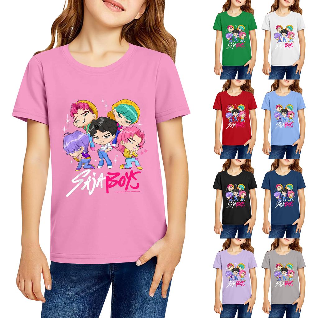 Fashionable Round Neck Short Sleeve Work Clothes Printed Tops For KID Summer Tops