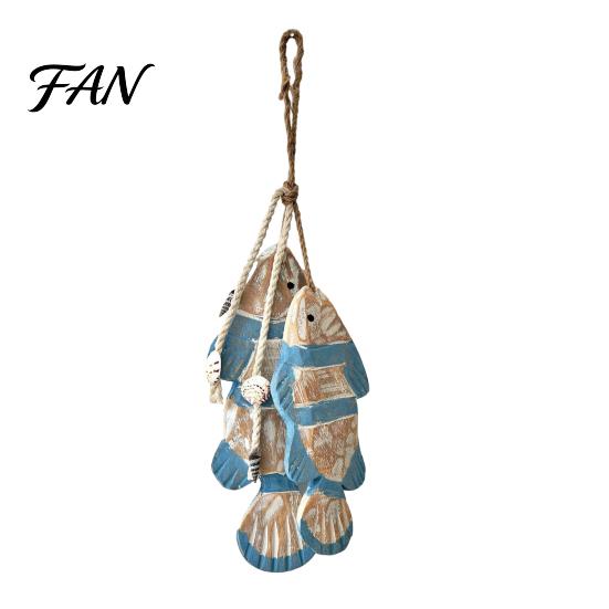 Coastal Wall Art Rustic Nautical Wooden Fish Decor, Beach Style Hanging Creative House Decor Ornament with Fishing Net for Lake House, Bedroom,