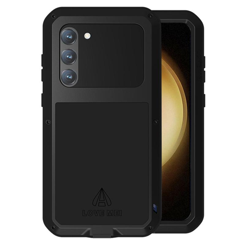 LOVE MEI Für Samsung Galaxy S23+ Stoßfeste Handyhülle Silikon+Metall Fallfestes Smartphone-Cover mit Hartglasfolie