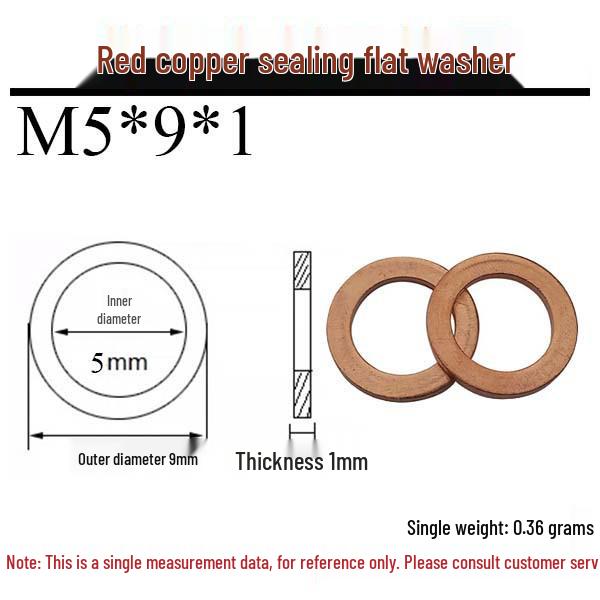 Annealed Red Copper Gasket Washer Pad for Sealing Fastener, M4-M34