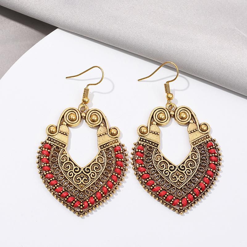 Bohemian Vintage Fashion Rope Wrap Earrings For Women Carved Hollow Geometric Drop Dangle India Earrings Boho Jewelry Wholesale