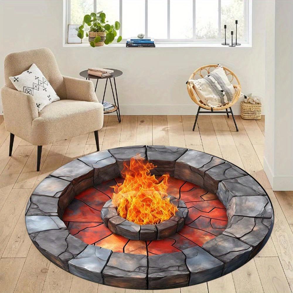 Gemütliche digital bedruckte Feuermatte – Realistisches Flammendesign Bodenmatte für Wohnzimmer, Schlafzimmer, Spielbereich, Heimdeko