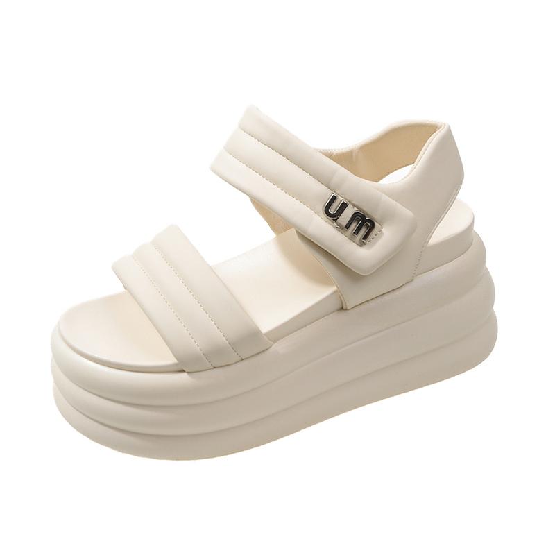 Women Summer High Platform Sandals 9CM Wedges Leather Chunky Slippers 2025 Outside Ankle Strap Sandals Beach Casual Slides Woman