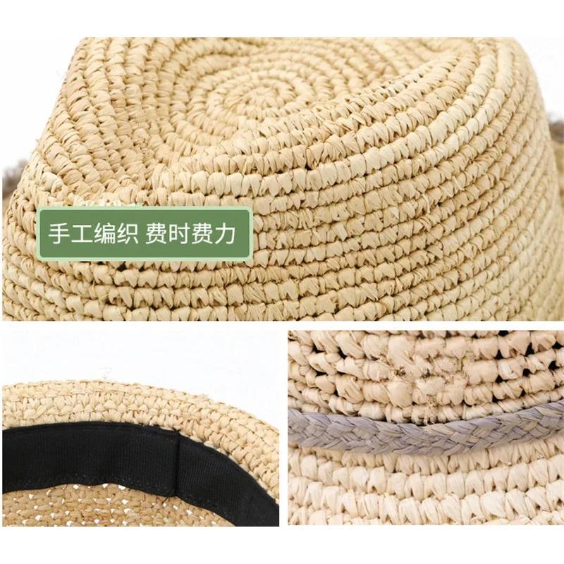 British Summer Natural Raffia Grass Colored Burr Lady Panama Fedoras Cap Women Panama Jazz Hat