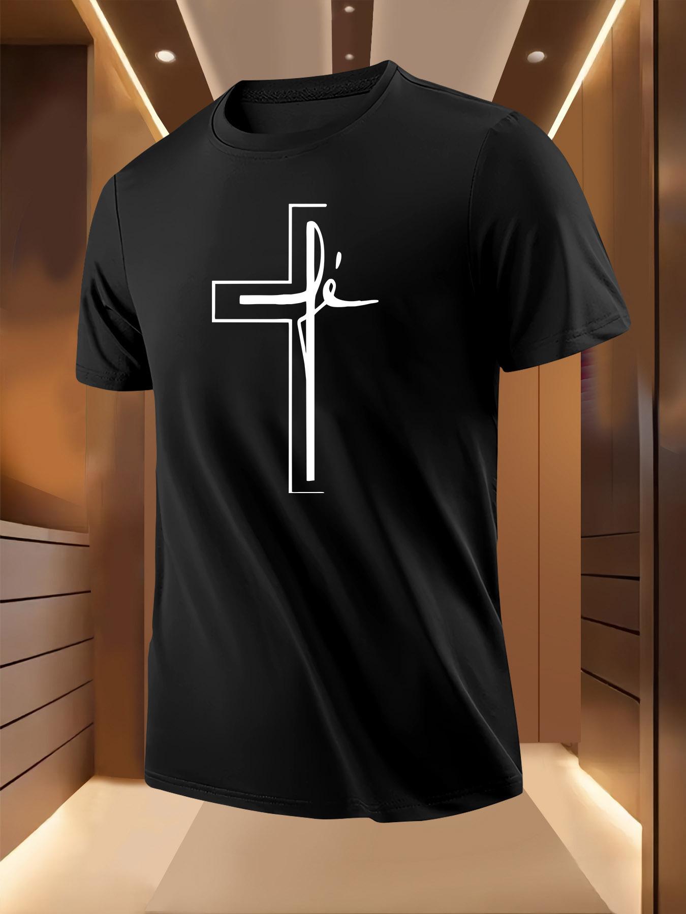 Crew Neck Tshirt with Bold Cross fi Print S