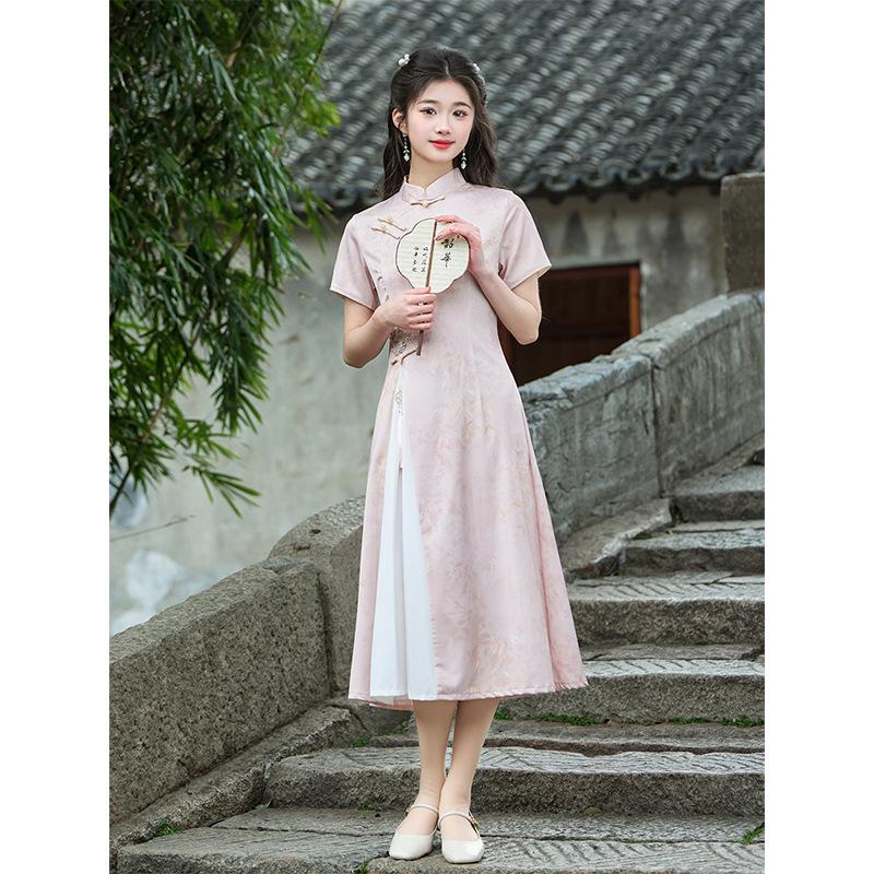 Pink cheongsam 1011 new Aodai improved young tea clothes women's new Chinese style daily wear national style dress