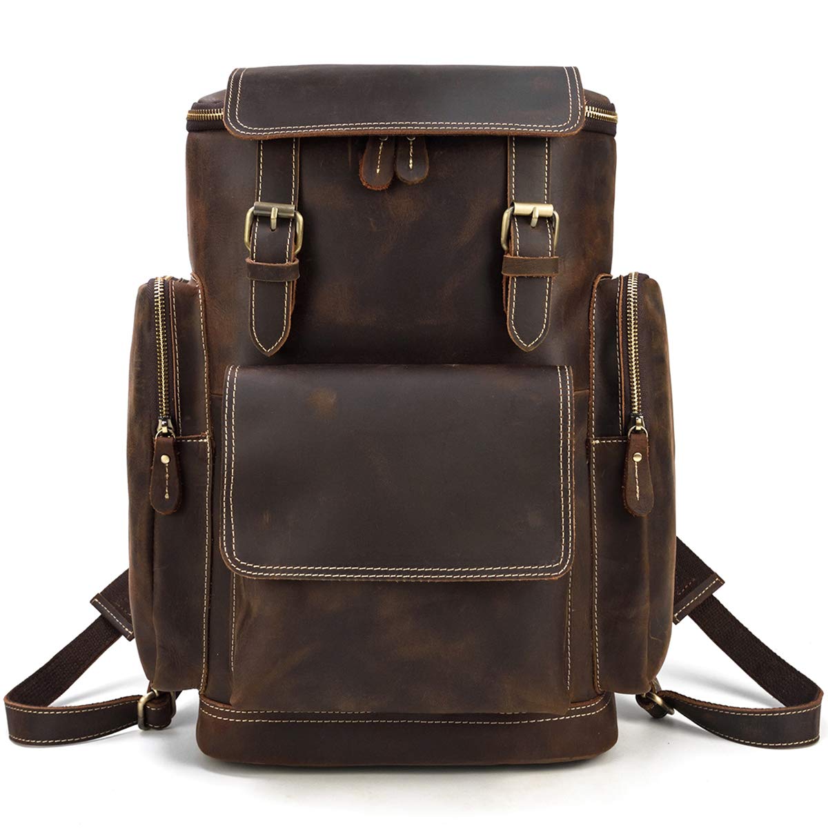 

Luufan Genuine Leather Backpack for Men, Large Capacity, Leather Rucksack, Commuter Bag, PC Compatible, A4 Size Storage, Student Backpack, Cowhide