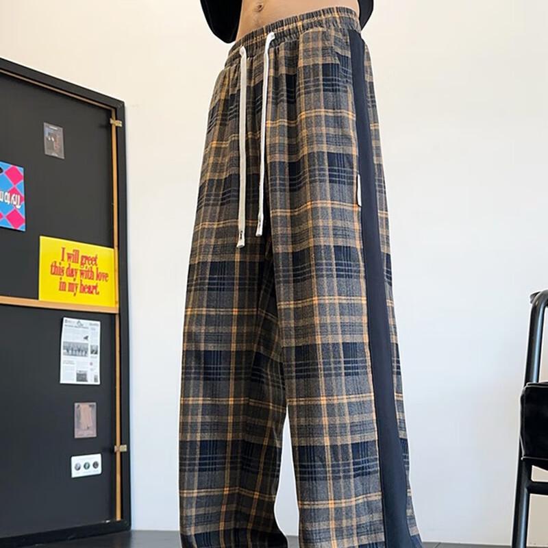 NASA MARVEL Men's Spring/Autumn Plaid Casual Straight-Leg Trousers