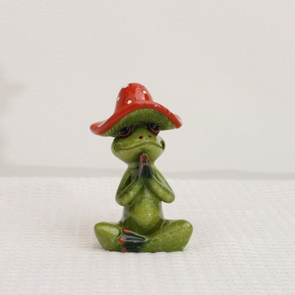 Handmade Yoga Frog Figurine Cartoon Mushroom Frog Statue Aesthetic Meditation Statue  Garden Decor