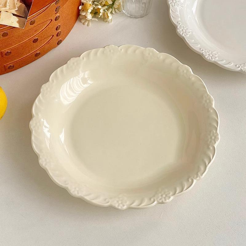French Relief Plate Exquisite Household Versatile Serving Plates High-end Restaurant Western Dining Plate Cream Dessert Tablewar