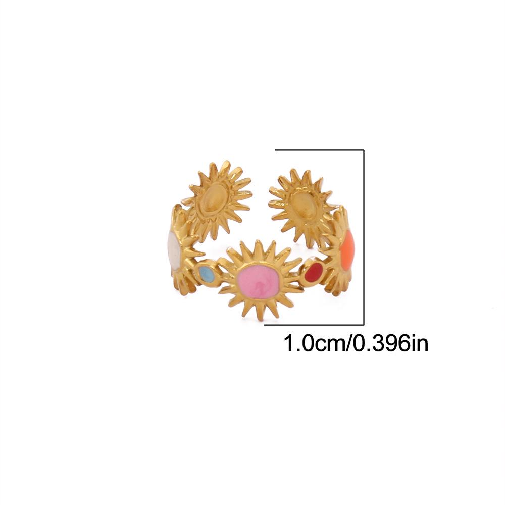 18K Gold Plated Stainless Steel Open Ring - Sun Resin Design Women's Jewelry
