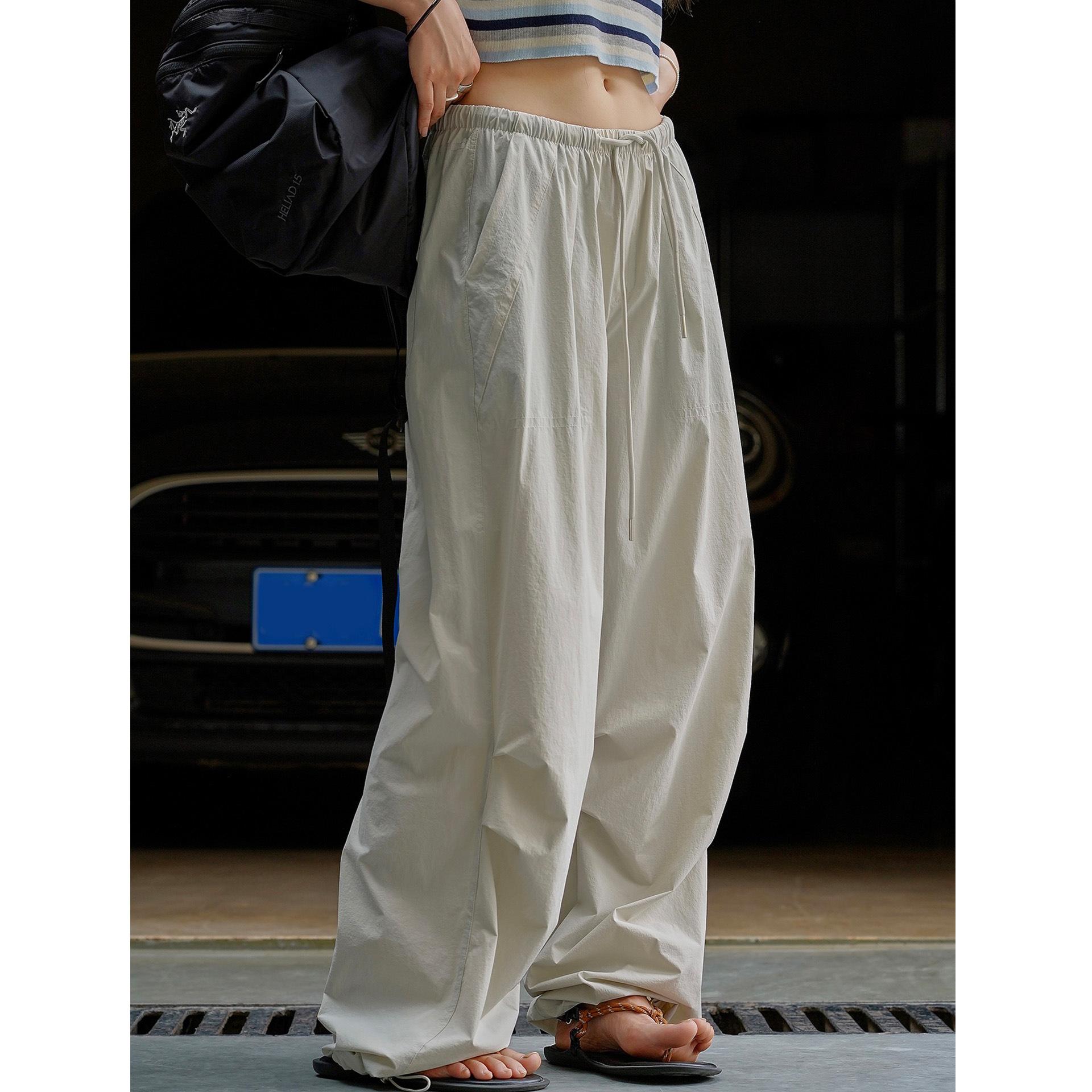 

Johnature Summer Korean Street Wide-leg Casual Women Pants Loose Casual Thin Breathable Cargo Pants S бежевый
