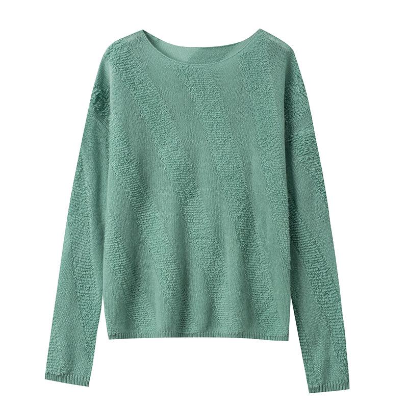 2026 Women’s Autumn/Winter One-Shoulder Striped Cashmere Sweater - Loose Fit Wool Knit Base Layer