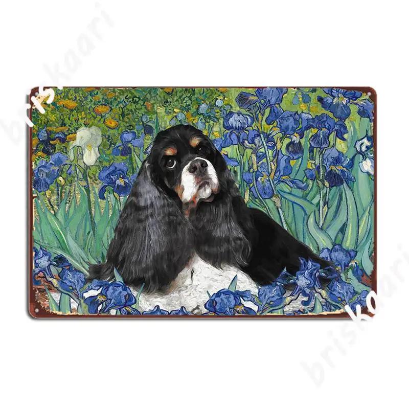 Американский кокер-спаниель Ирисы Ван Гог Металлическая табличка Печать Паб Гараж Таблички Настенный плакат Жестяная табличка Постер 20x30cm